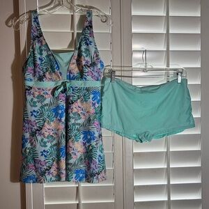 SHEIN Tropical Floral One Piece Swim Dress with Shorts